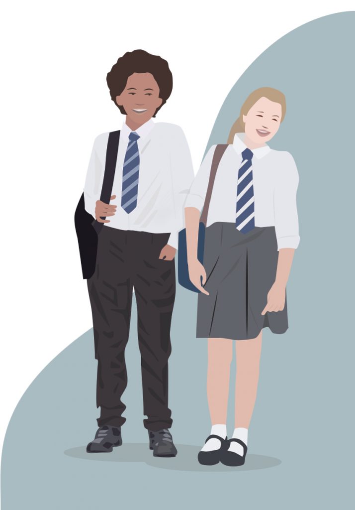Illustration of a boy and a girl in school uniform